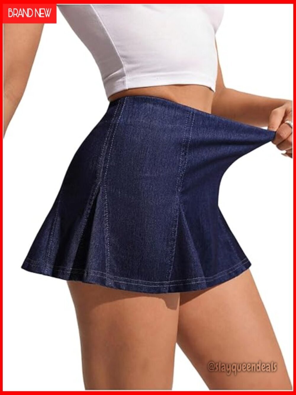 High Waist Pleated Denim Mini Skirt A-Line Casual Y2K Style